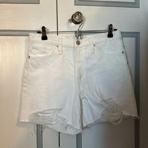 Hudson Jeans White Distressed Denim Shorts